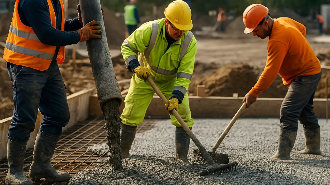 3 concrete contractors spreading concrete on the ground from San Antonio Concrete Contractor in San Antonio, TX - Concrete Contractor near me