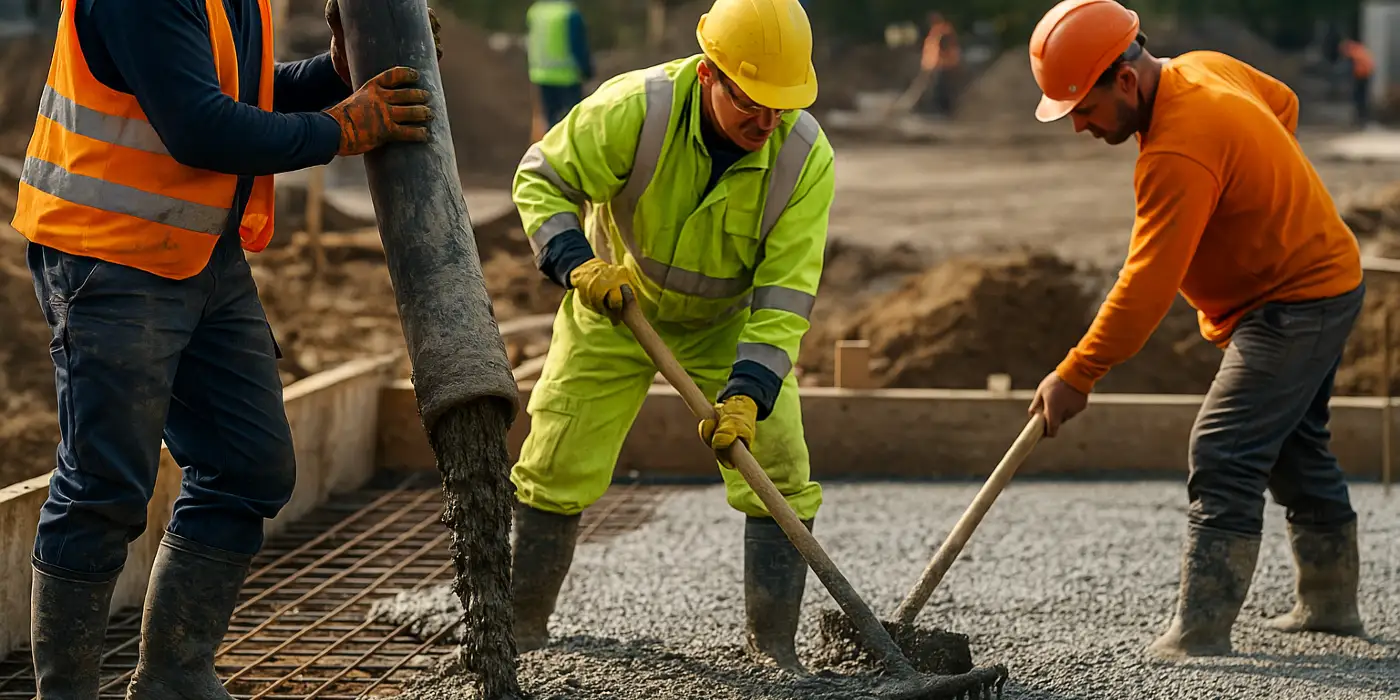 3 concrete contractors spreading concrete on the ground from San Antonio Concrete Contractor in San Antonio, TX - Concrete Contractor near me