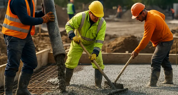 3 concrete contractors spreading concrete on the ground from San Antonio Concrete Contractor in San Antonio, TX - Concrete Contractor near me