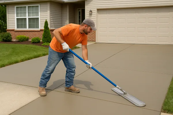 a male worker finishing a concrete driveway from San Antonio Concrete Contractor in San Antonio, TX - Concrete Contractor near me