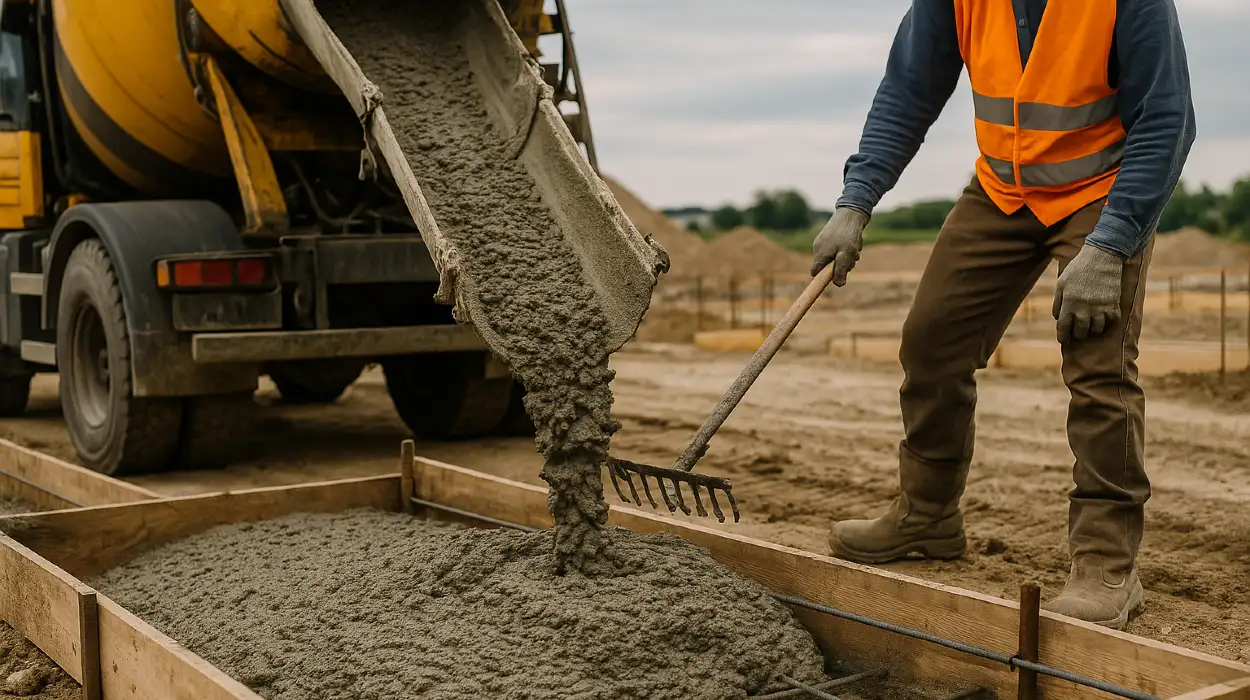 a concrete truck pouring cement on a concrete form from San Antonio Concrete Contractor in San Antonio, TX - Driveway Repair