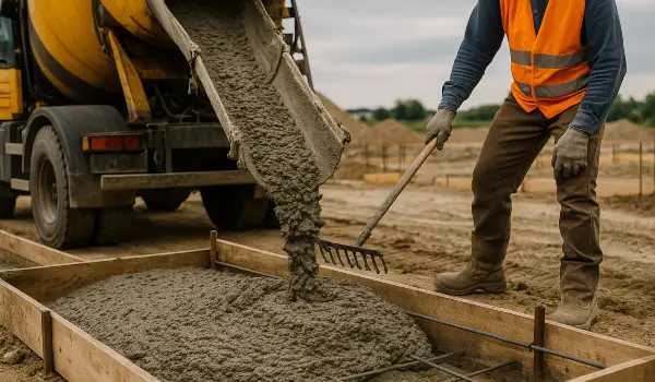 a concrete truck pouring cement on a concrete form from San Antonio Concrete Contractor in San Antonio, TX - driveway replacement