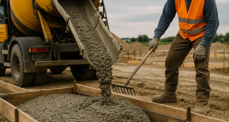 a concrete truck pouring cement on a concrete form from San Antonio Concrete Contractor in San Antonio, TX - driveway replacement