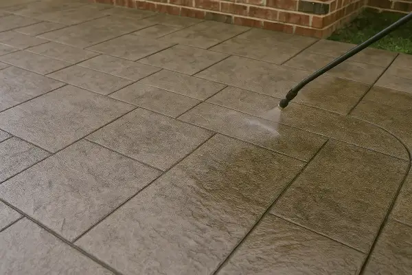 a stamped concrete patio being finished from San Antonio Concrete Contractor in San Antonio, TX - driveway replacement