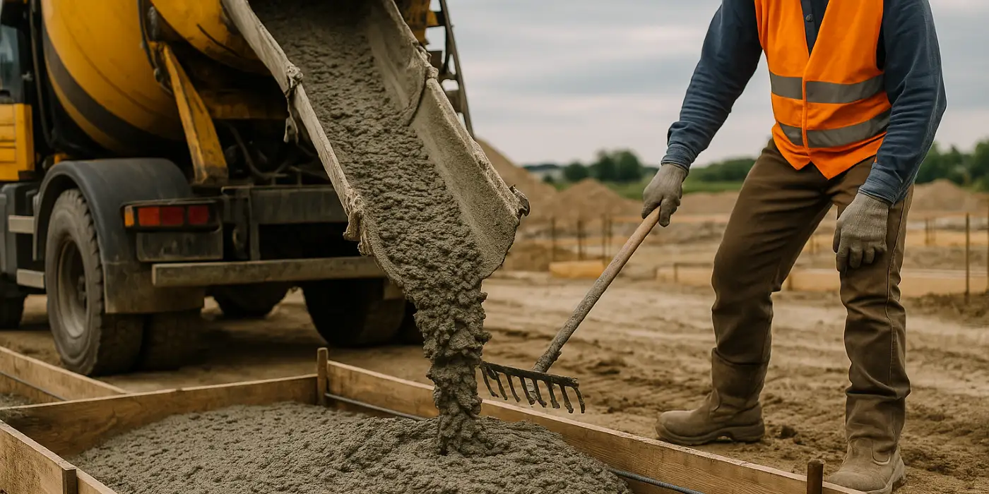 a concrete truck pouring cement on a concrete form from San Antonio Concrete Contractor in New Braunfels, TX - New Braunfels TX