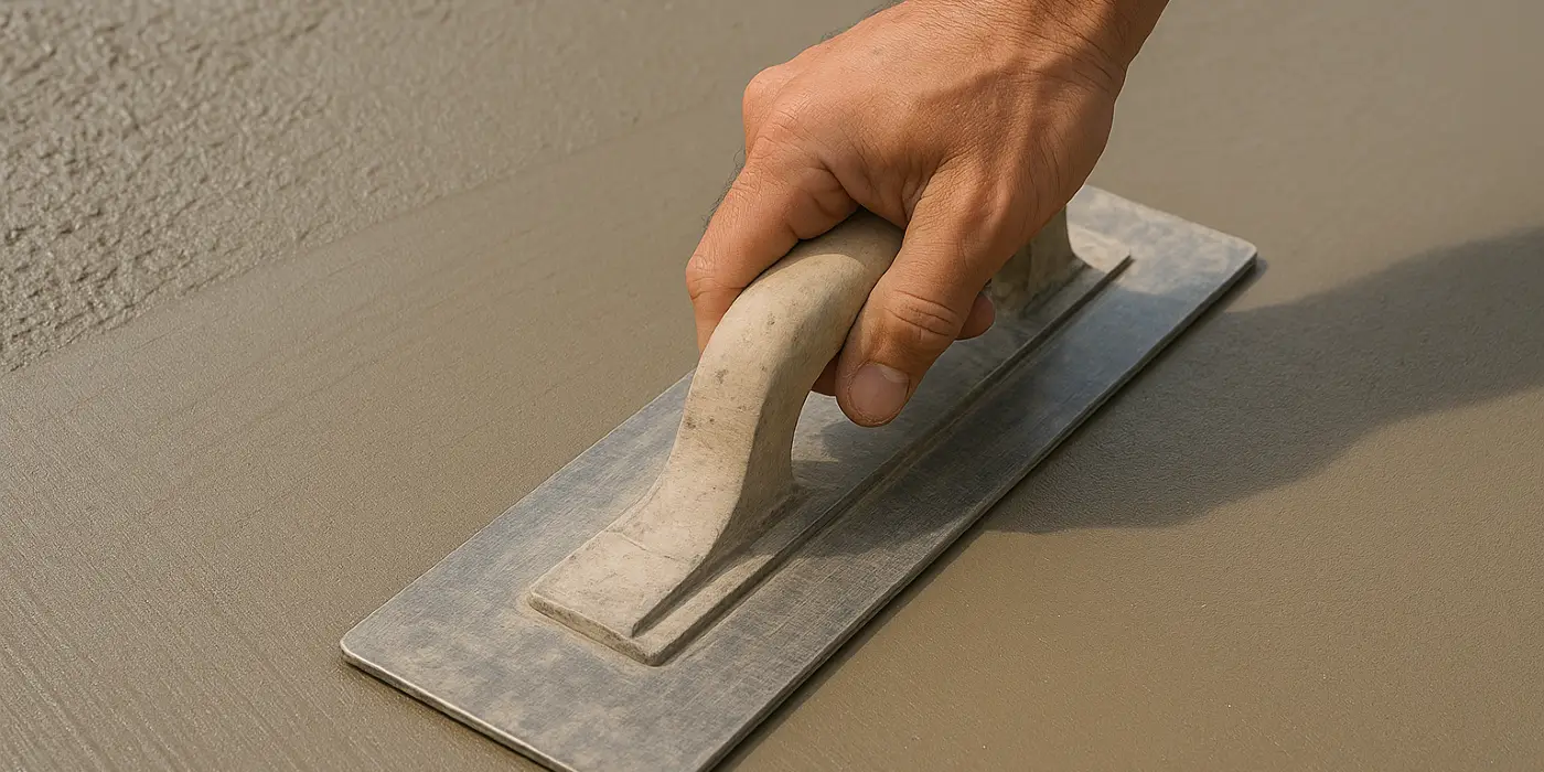 a hand trowel being used on a fresh cement slab to smooth it from San Antonio Concrete Contractor in San Antonio, TX - residential concrete contractor
