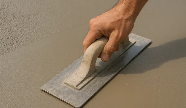a hand trowel being used on a fresh cement slab to smooth it from San Antonio Concrete Contractor in San Antonio, TX - residential concrete contractor
