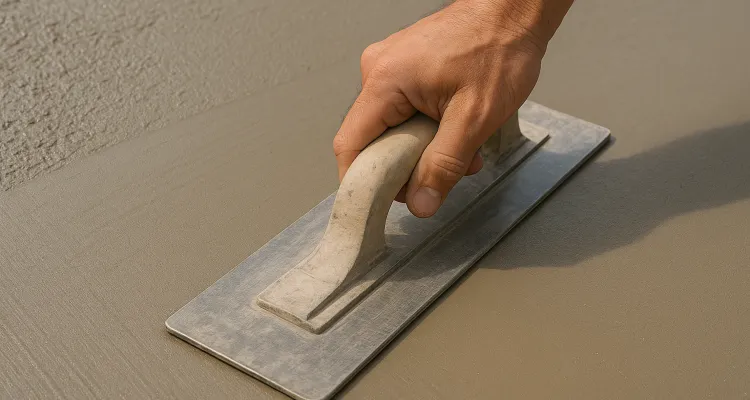 a hand trowel being used on a fresh cement slab to smooth it from San Antonio Concrete Contractor in San Antonio, TX - residential concrete contractor