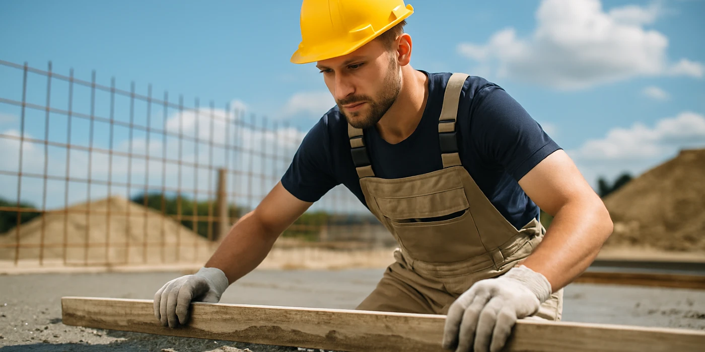 a male concrete worker spreading fresh cement on rebared ground from San Antonio Concrete Contractor in Schertz, TX - Schertz TX