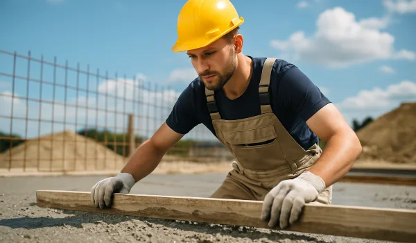a male concrete worker spreading fresh cement on rebared ground from San Antonio Concrete Contractor in Schertz, TX - Schertz TX