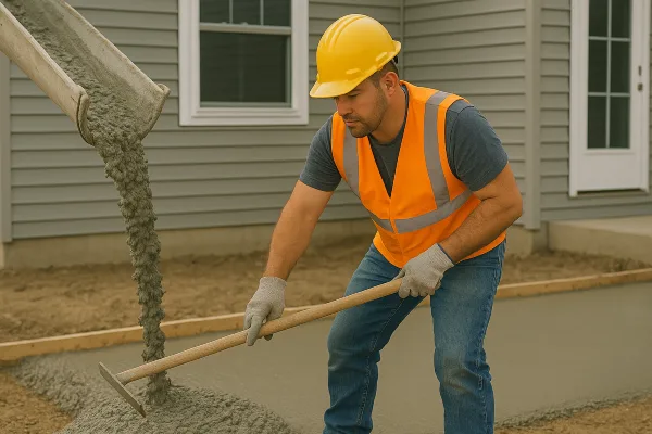 a man spreading the cement that a truck is pouring on the ground from San Antonio Concrete Contractor in San Antonio, TX - sidewalk repair near me